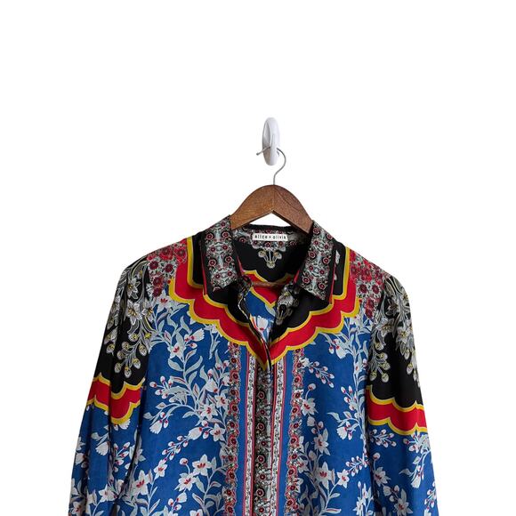 Alice + Olivia Willa Floral Print Blouse 100% Silk Womans Medium - Picture 15 of 16